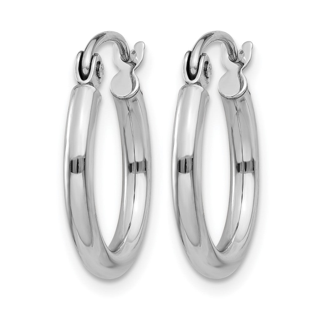 10K White Gold Polished 2x15mm Polished Hoop Earrings
