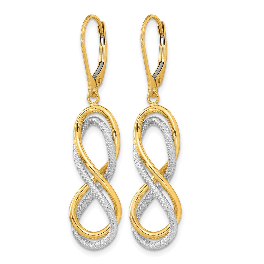10K with White Rhodium Polished Textured Infinity Leverback Earrings