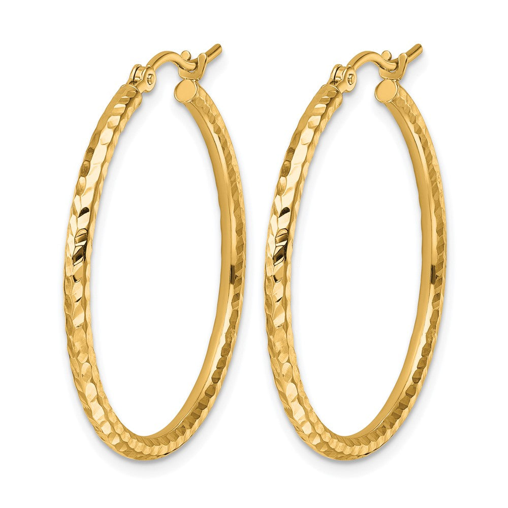 10K Diamond-cut 2mm Round Tube Hoop Earrings