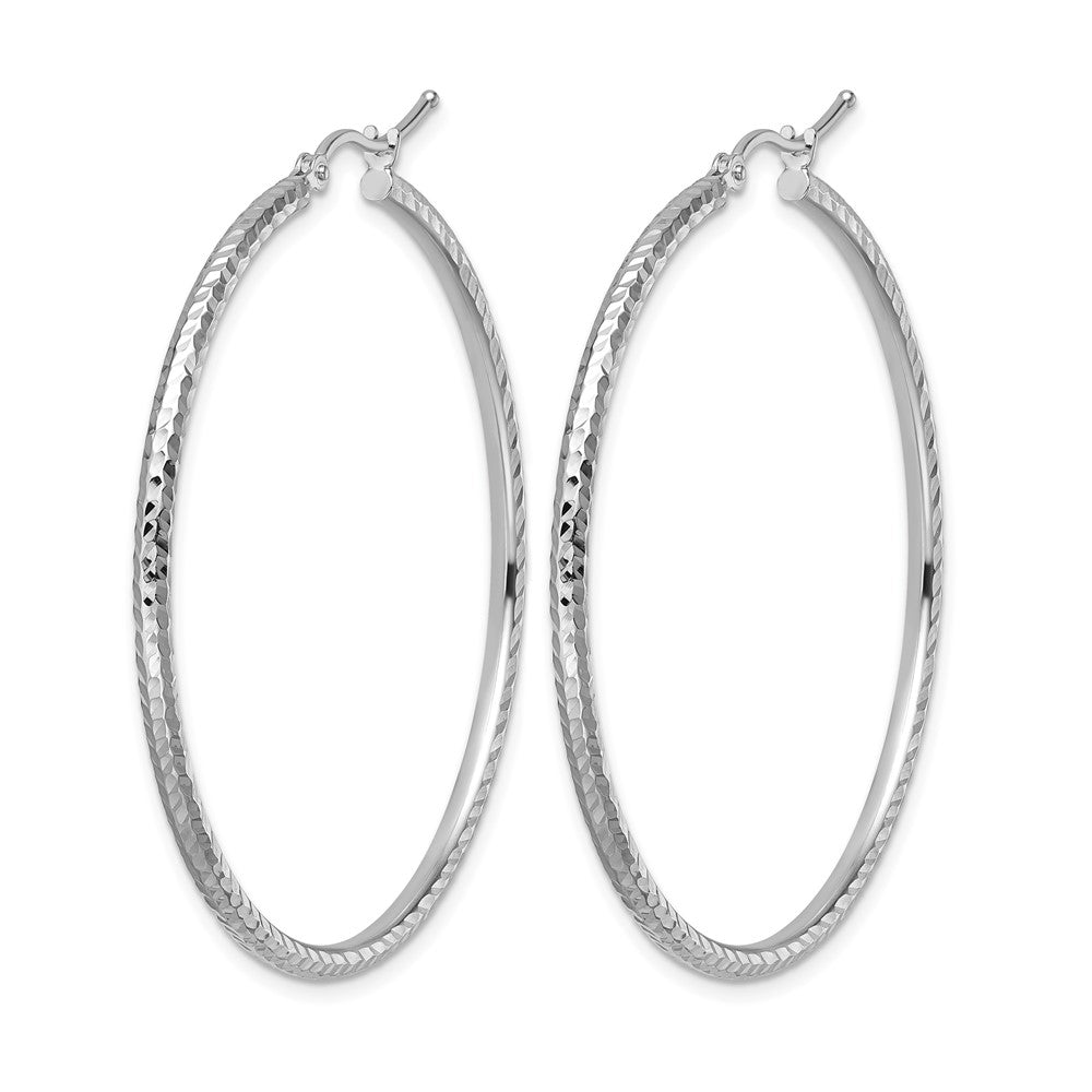 10K White Gold Diamond-cut 2mm Round Tube Hoop Earrings