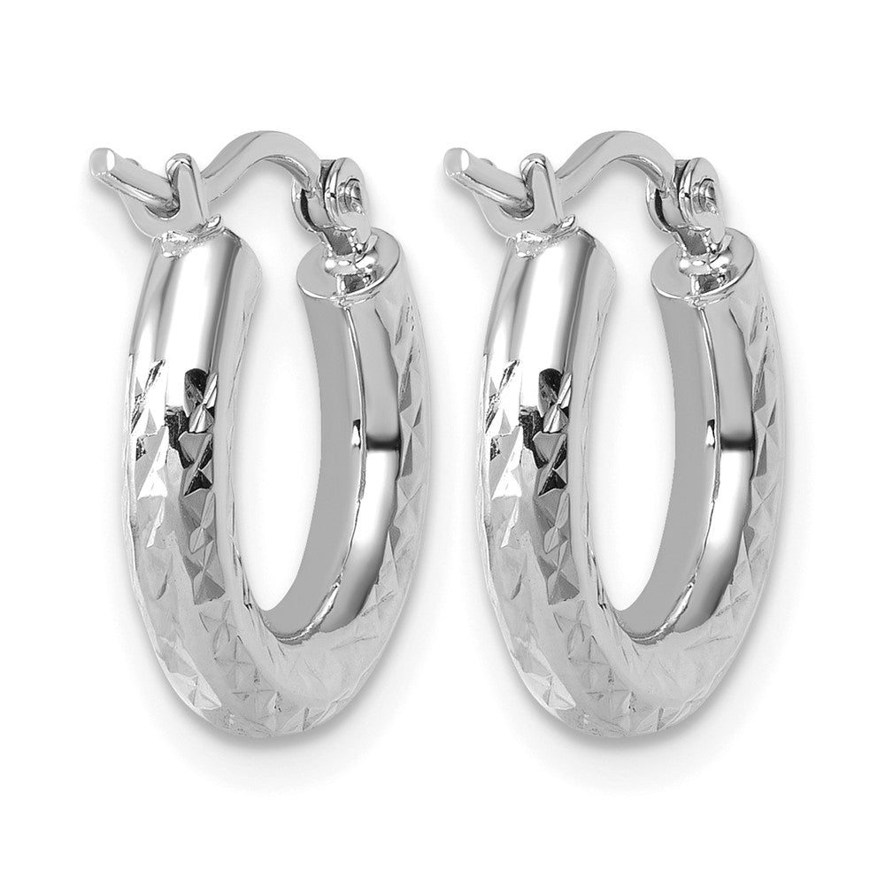 10K White Gold Diamond-cut 3mm Round Hoop Earrings