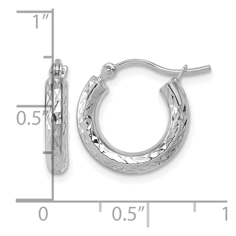 10K White Gold Diamond-cut 3mm Round Hoop Earrings