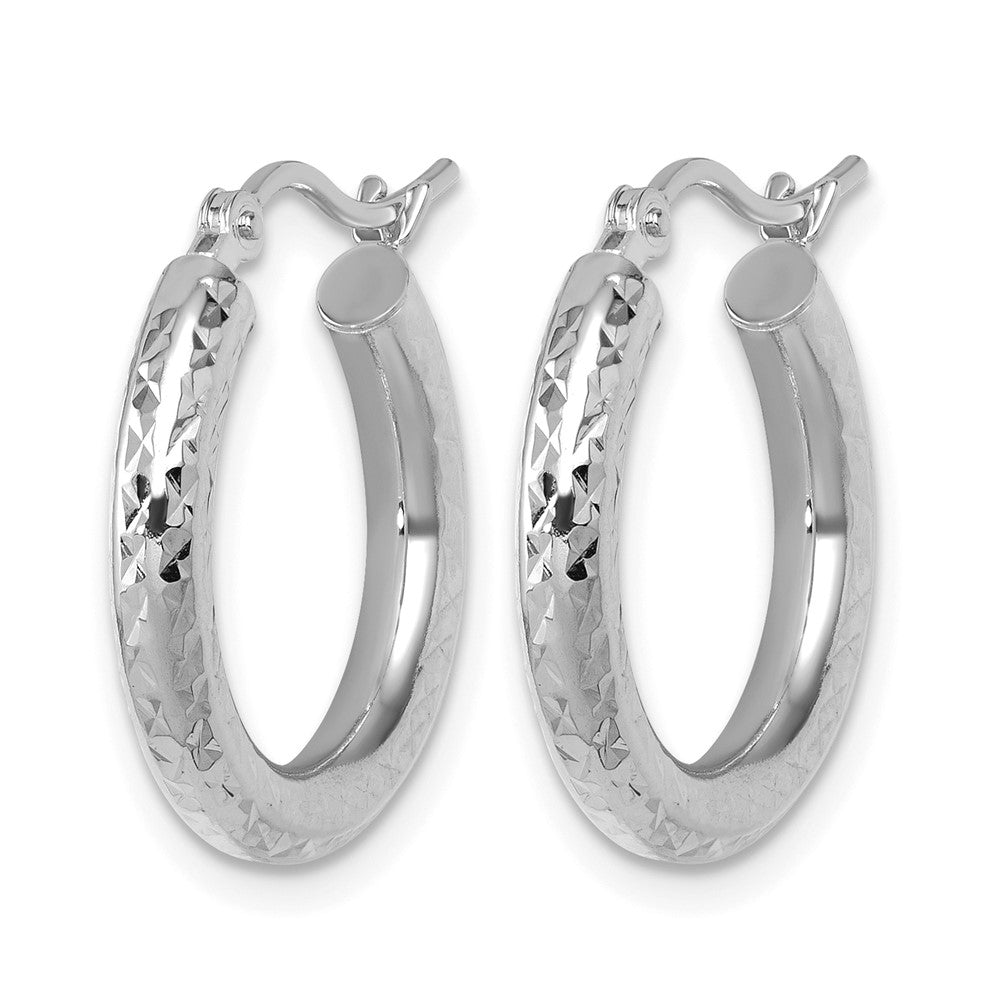 10K White Gold Diamond-cut 3mm Round Hoop Earrings