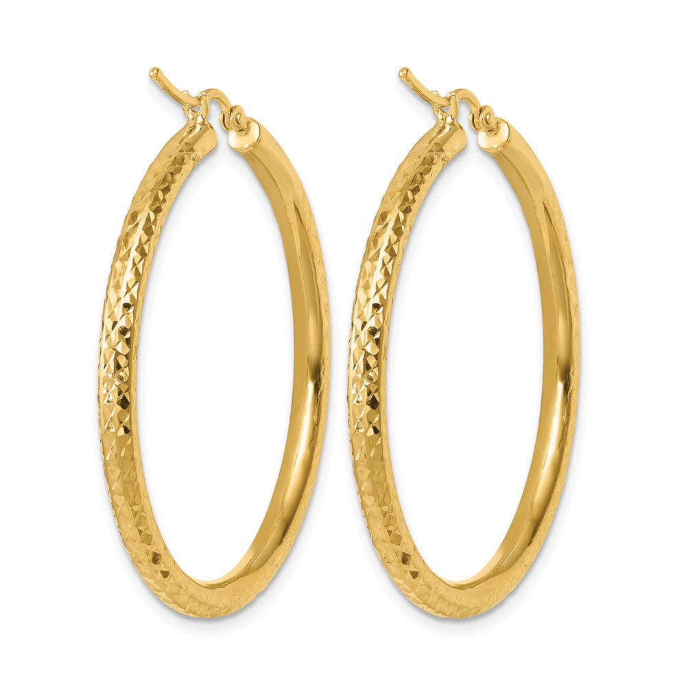 10K Diamond-cut 3mm Round Hoop Earrings