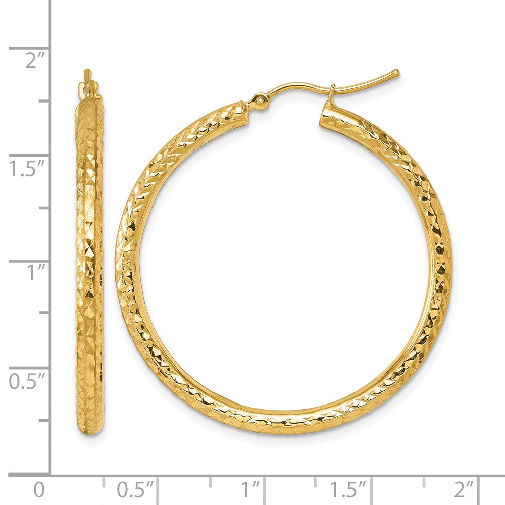 10K Diamond-cut 3mm Round Hoop Earrings