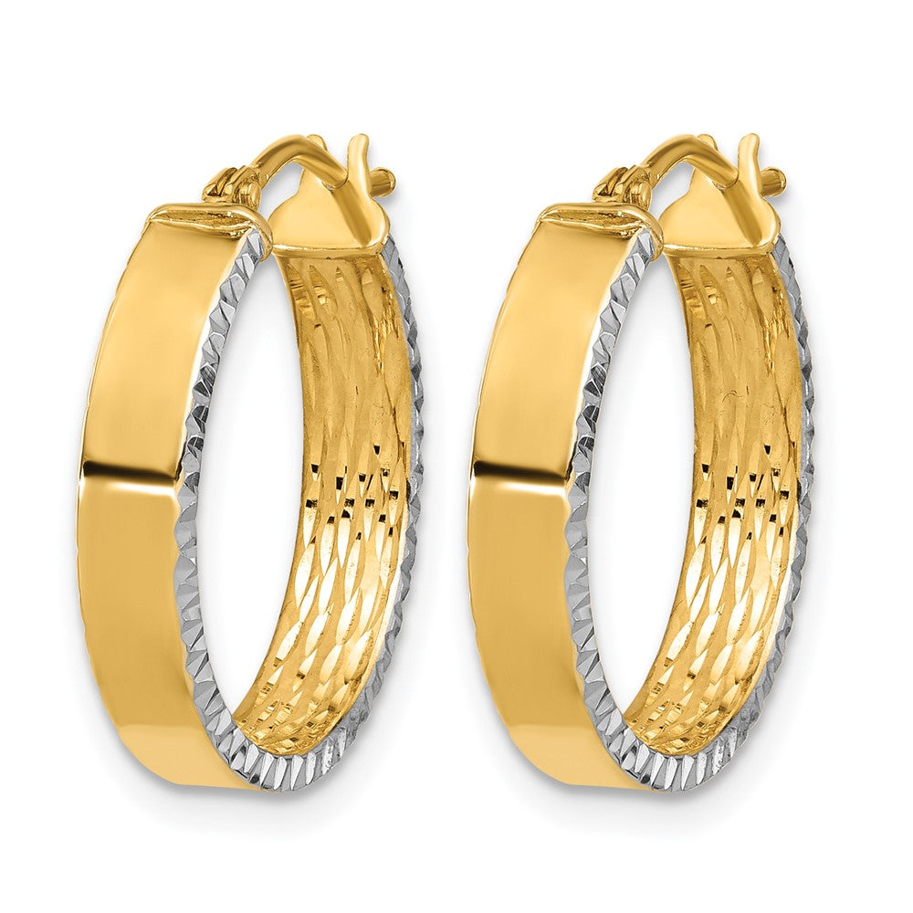 10K with White Rhodium Polished and Diamond-cut Hoop Earrings