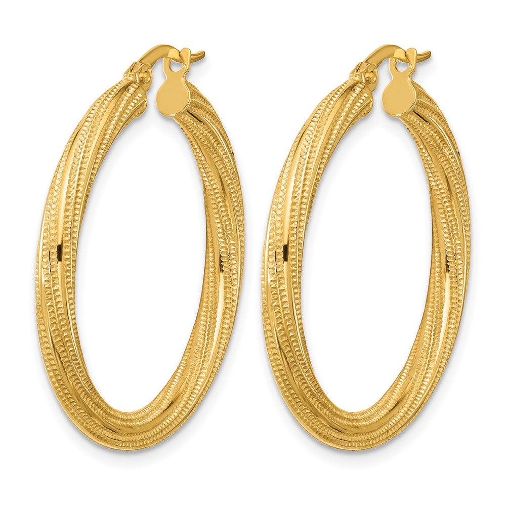 10K Polished and Textured Twisted Tube Hoop Earrings