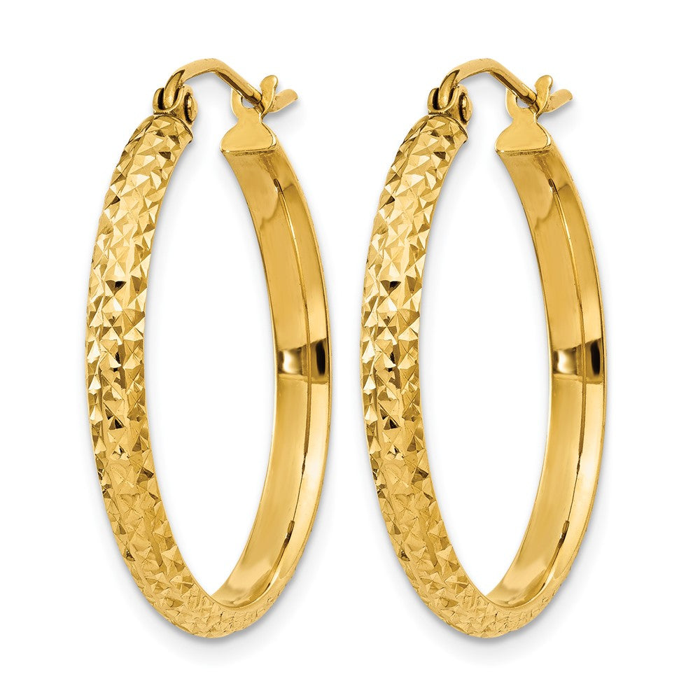 10K Diamond-cut 2.8x25mm Hollow Hoop Earrings