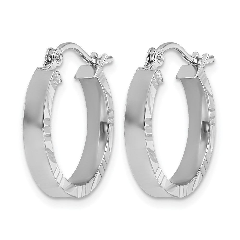 10K White Gold Small 3mm Diamond-cut Edge Polished Hoop Earrings