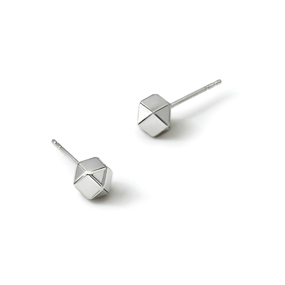 10K White Gold Polished Geometric Ball Post Earrings