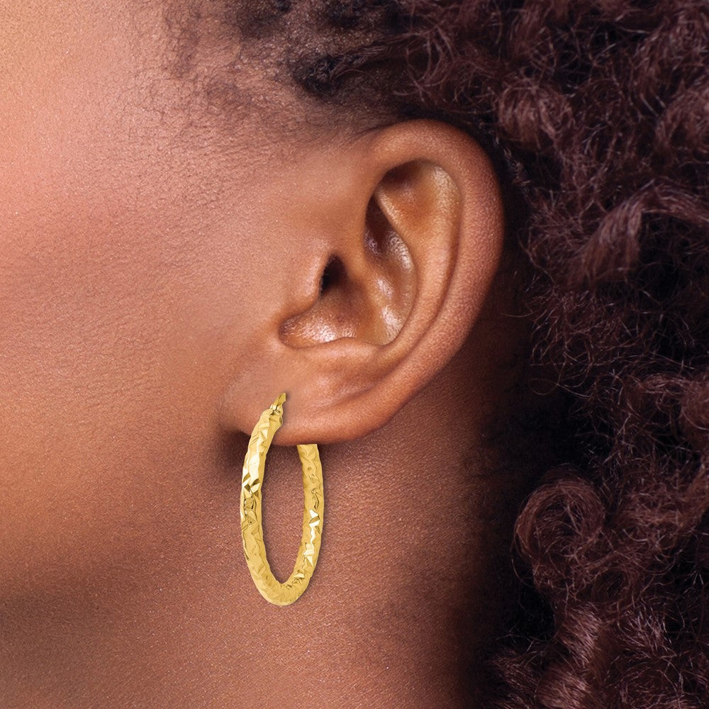 10K ForeverLite Polished and Textured Hoop Earrings