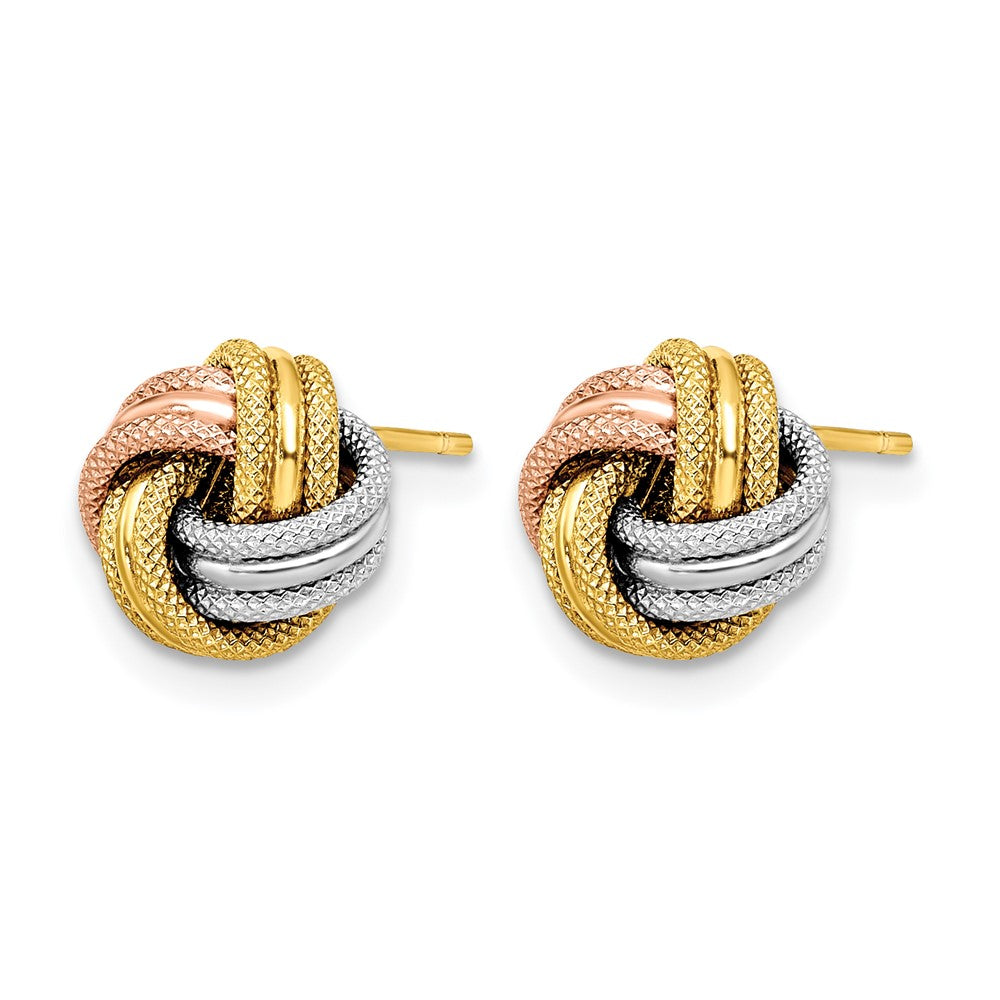 10K with White and Rose Rhodium Knot Polished Diamond-cut Post Earrings