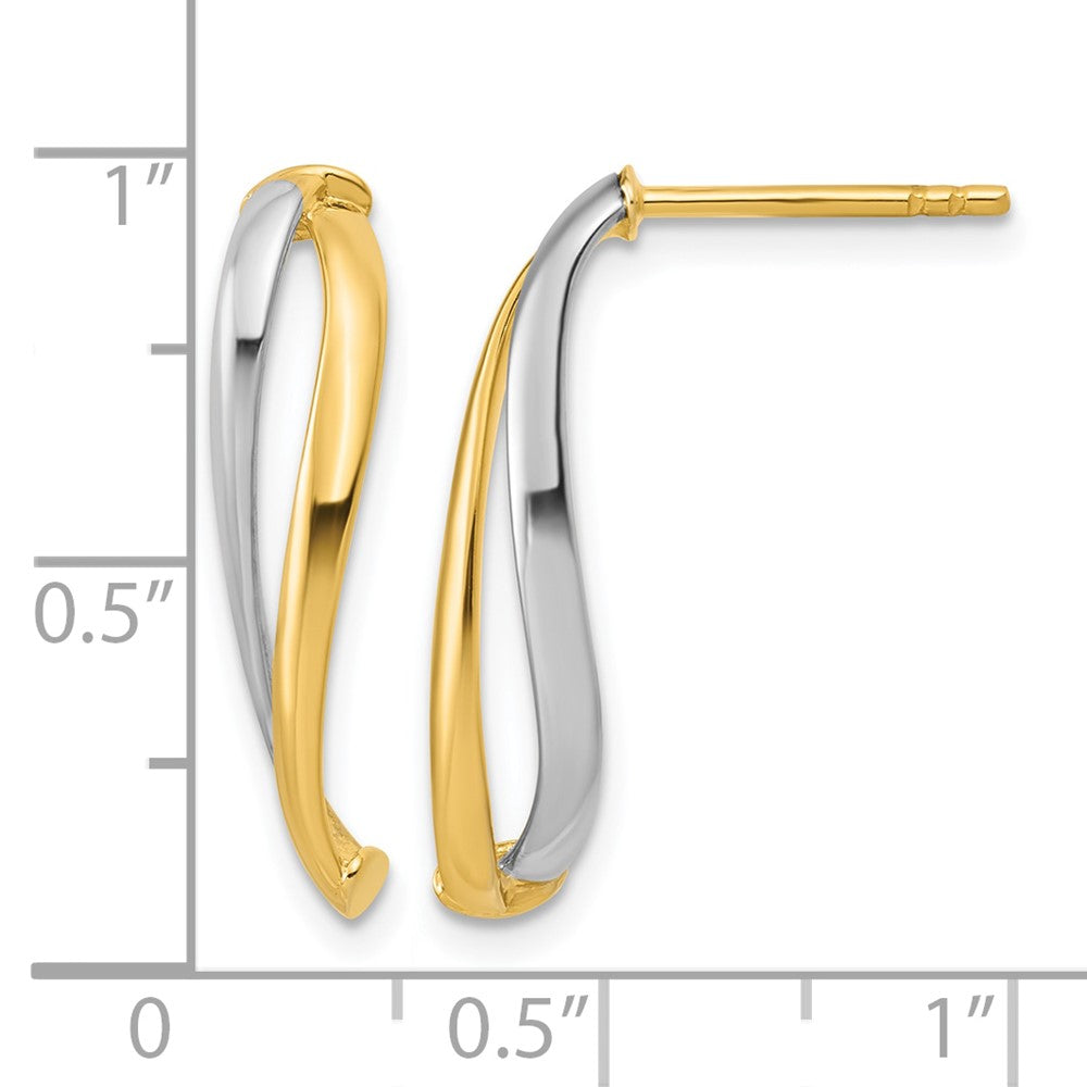 10K with Rhodium Polished Curve Post Earrings