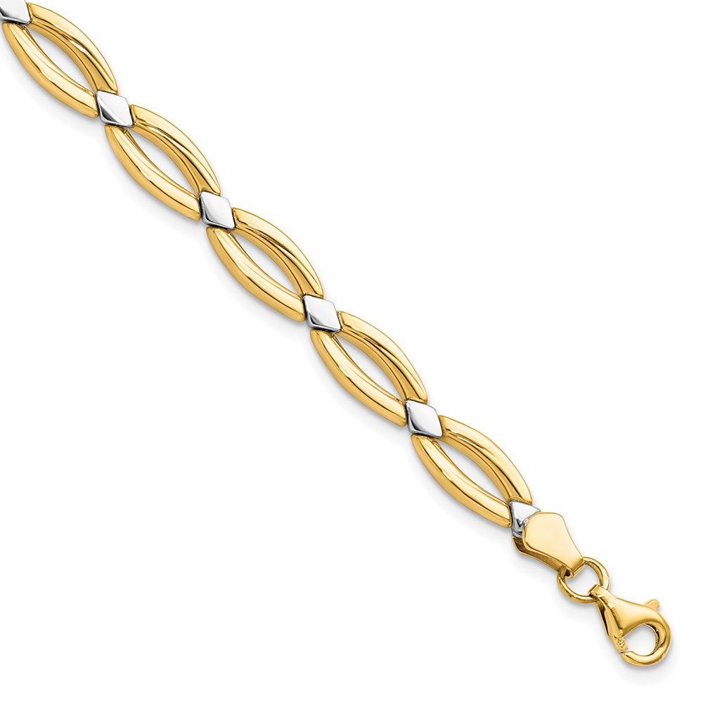 10K with Rhodium Fancy Link Bracelet