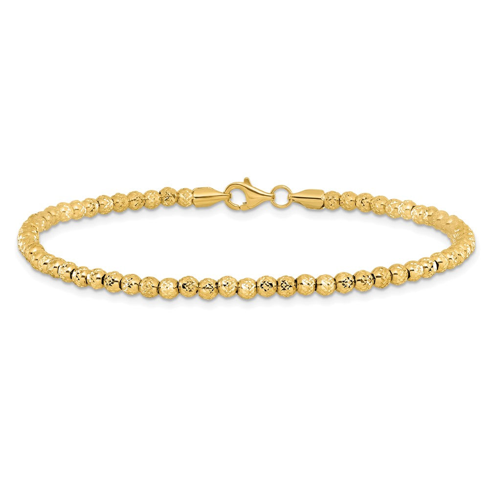 10K Polished Fancy Link Diamond-cut Beaded Bracelet