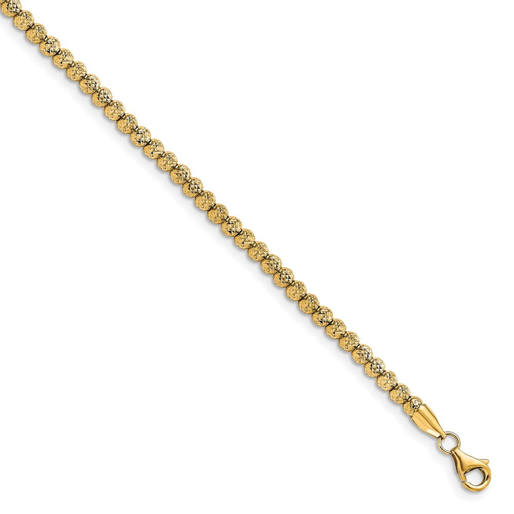 10K Polished Fancy Link Diamond-cut Beaded Bracelet