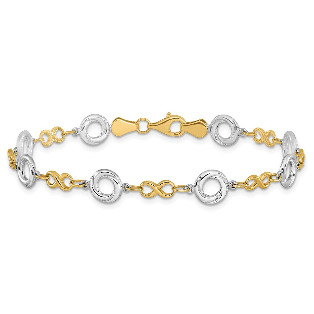10K Two-tone Polished Textured Infinity Bracelet