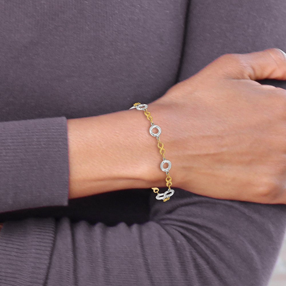 10K Two-tone Polished Textured Infinity Bracelet