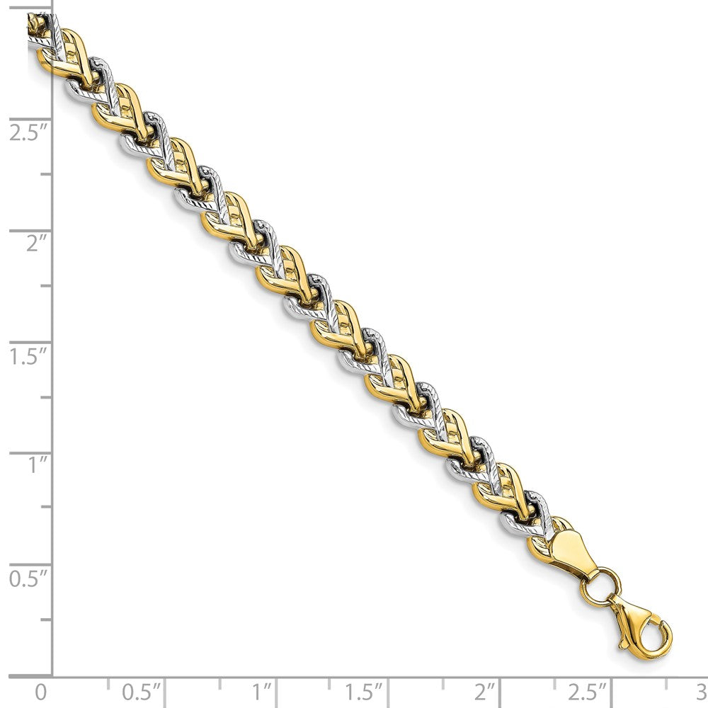 10K Rhodium-plated Polished Diamond-cut Bracelet