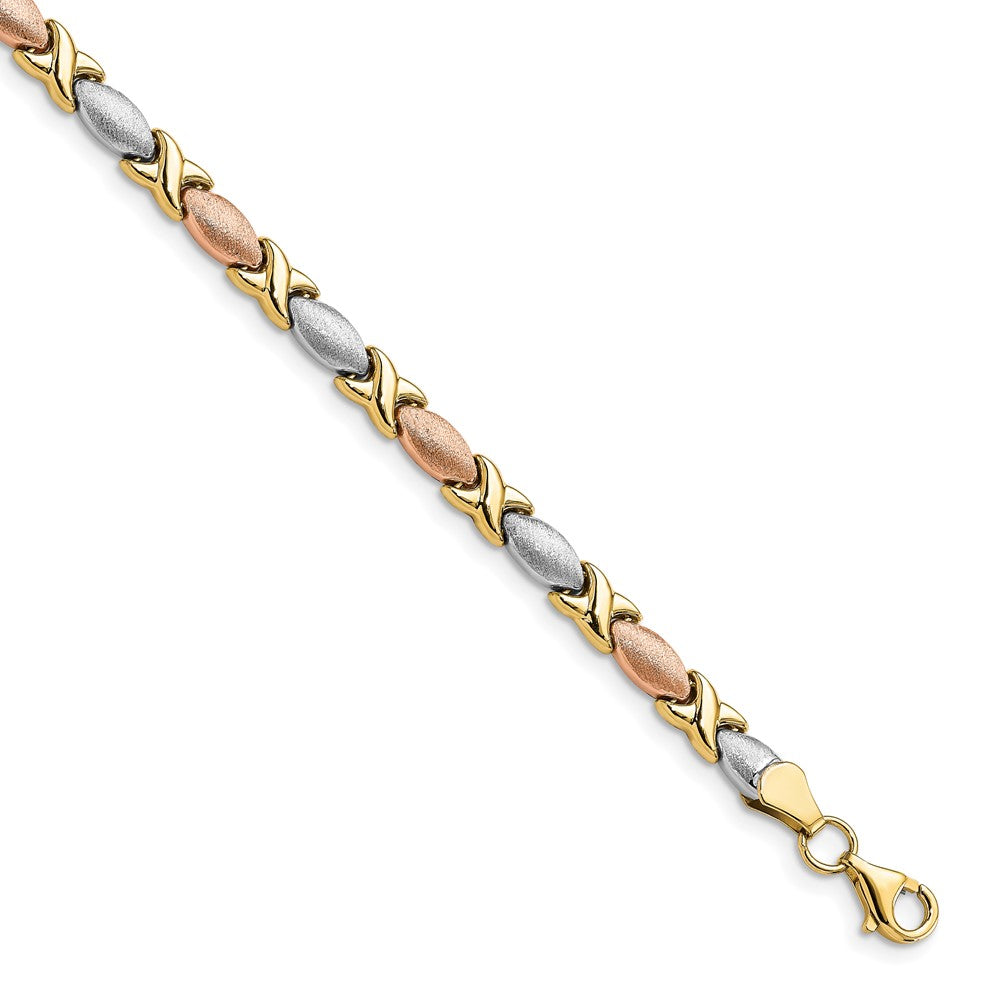 10K Tri-color Polished and Brushed Bracelet