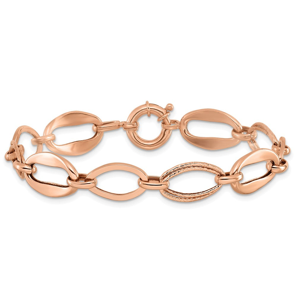 10K Rose Gold Polished and Textured Link Bracelet