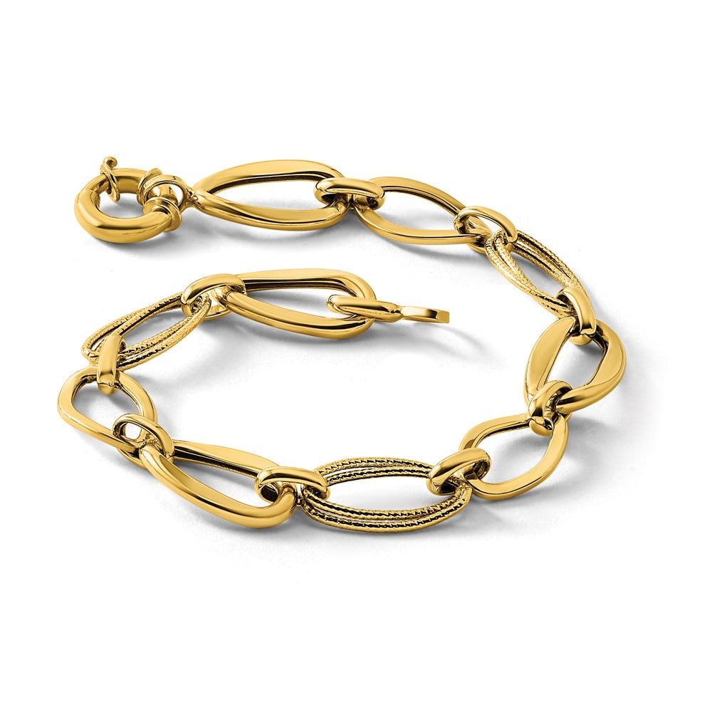 10K Polished and Textured Link Bracelet