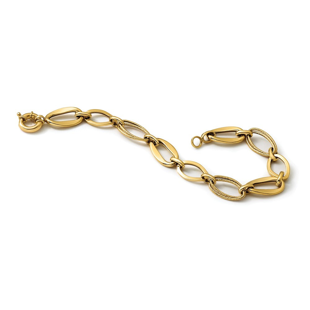 10K Polished and Textured Link Bracelet
