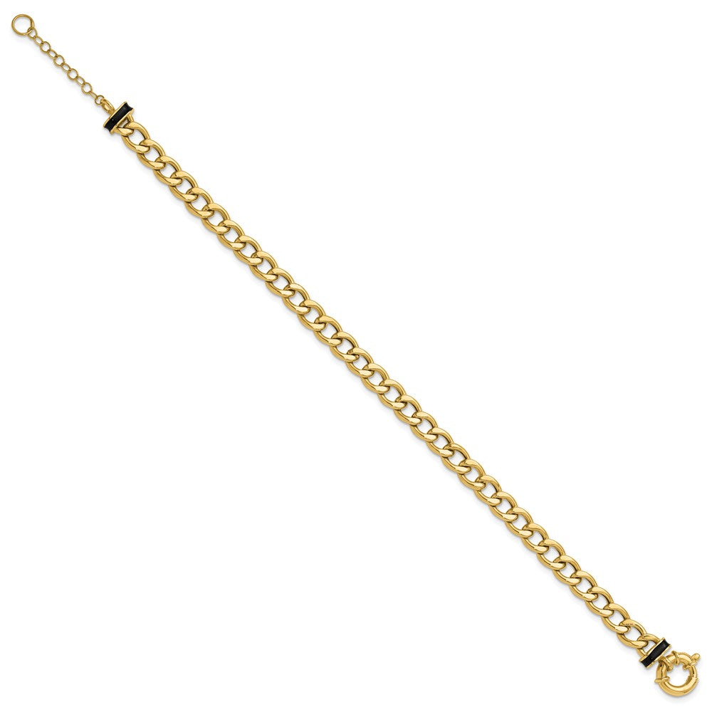 10K Polished with Black Enamel Flat Oval Link with 1in ext. Bracelet