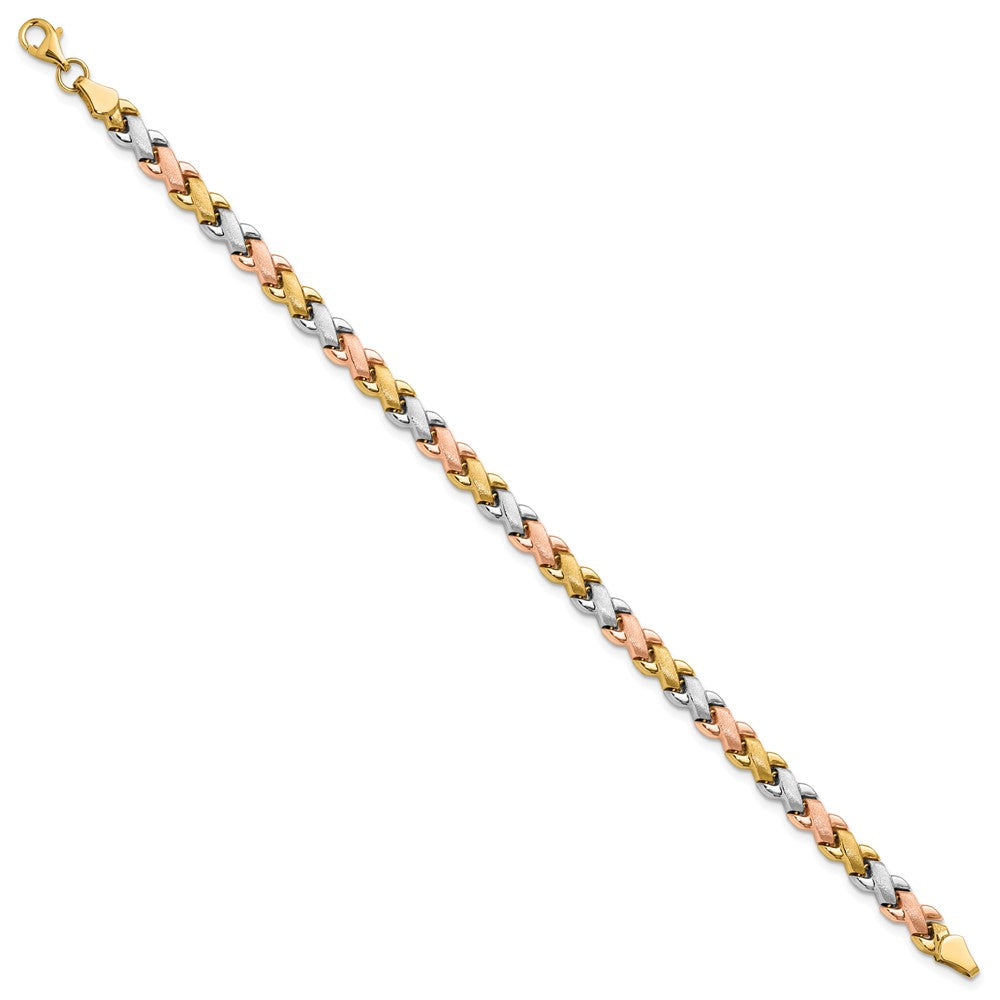 10K Two-tone with Wht Rhodium Polished/Satin Fancy Link Bracelet