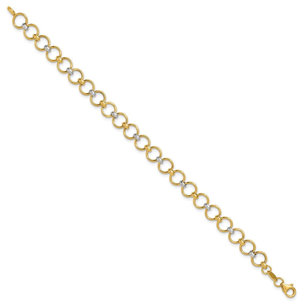 10K with White Rhodium Polished Fancy Circle Link Bracelet