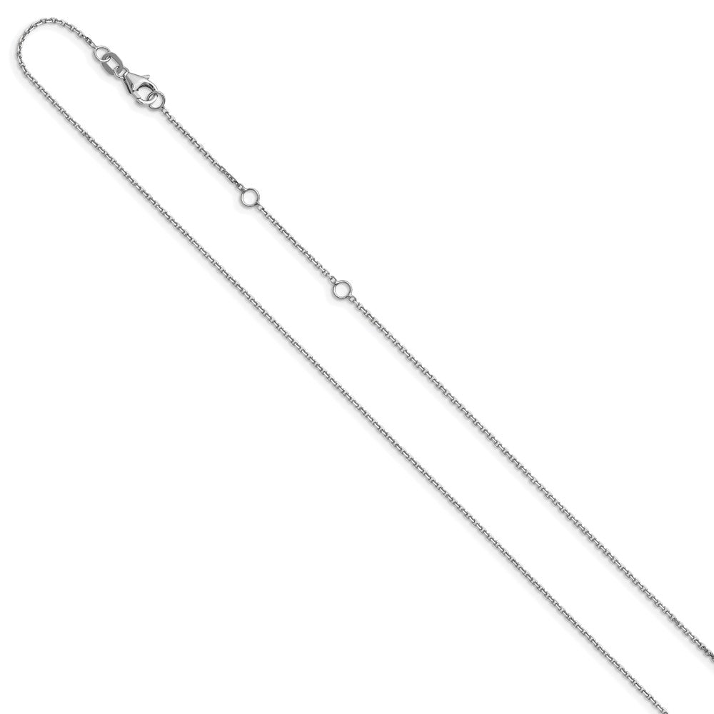 14K White Gold 1.1mm Diamond-cut Square Cable 2in+2in Adjustable Chain