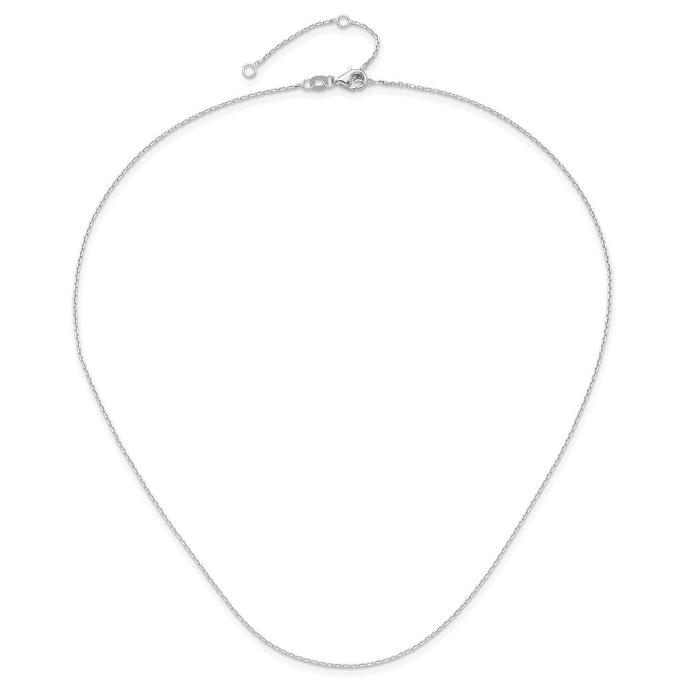 14K White Gold 1.1mm Diamond-cut Square Cable 2in+2in Adjustable Chain