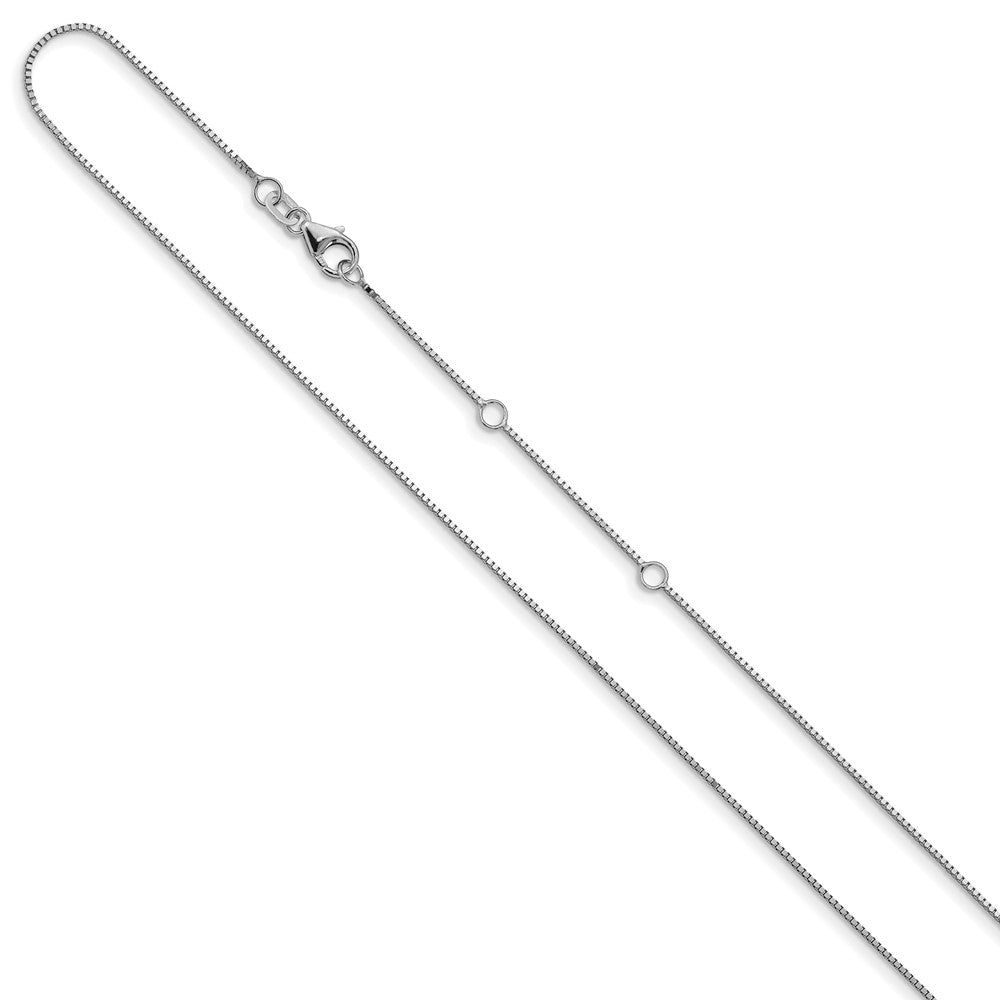 14K White Gold .85mm Box 1in+1in Adjustable Chain