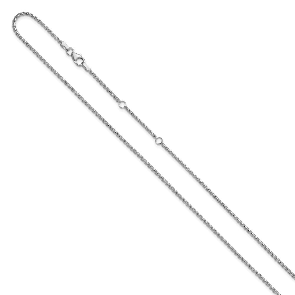 14K White Gold 1.65mm Diamond-cut Open Franco 1in+1in Adjustable Chain