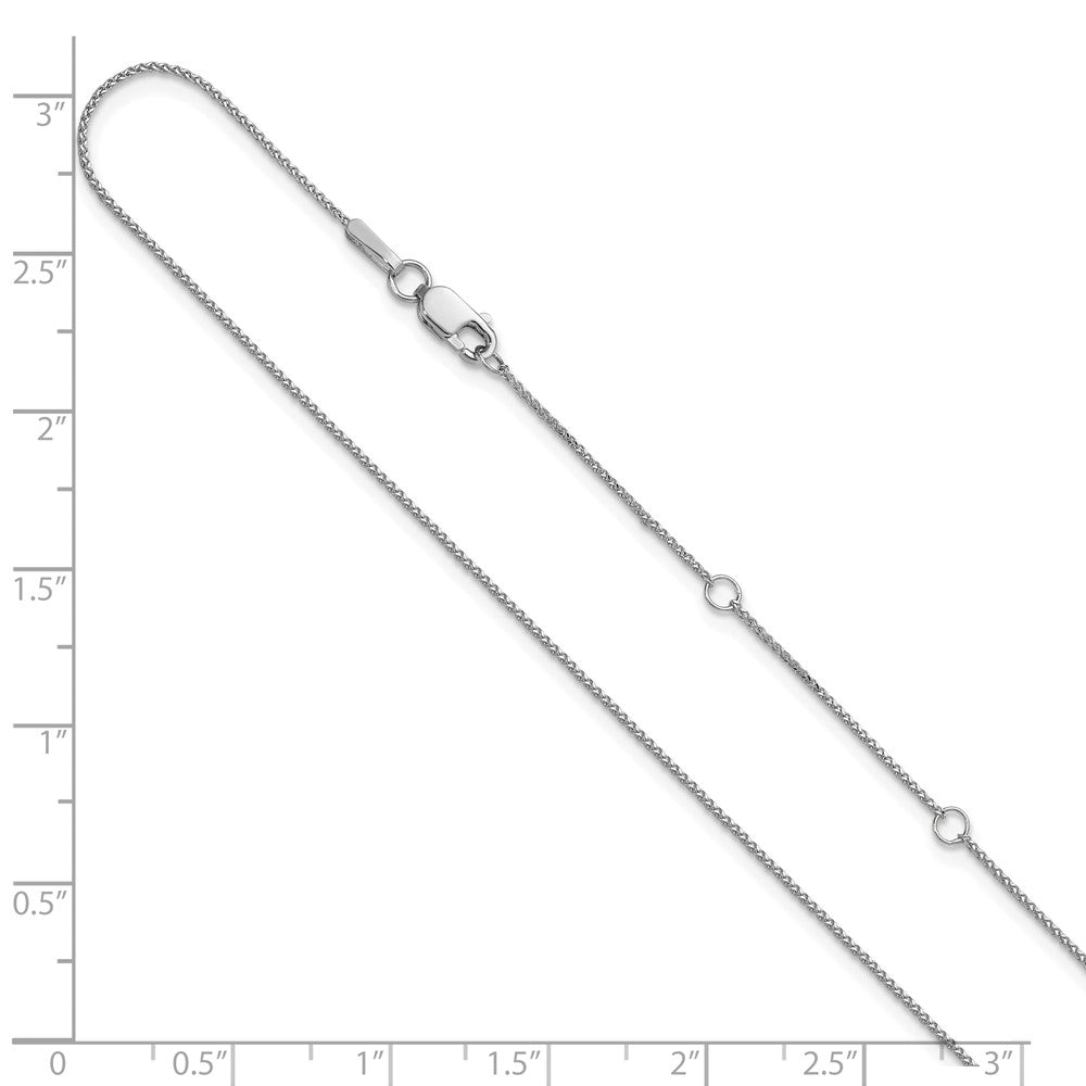 14K White Gold .85mm Diamond-cut Spiga 1in+1in Adjustable Chain