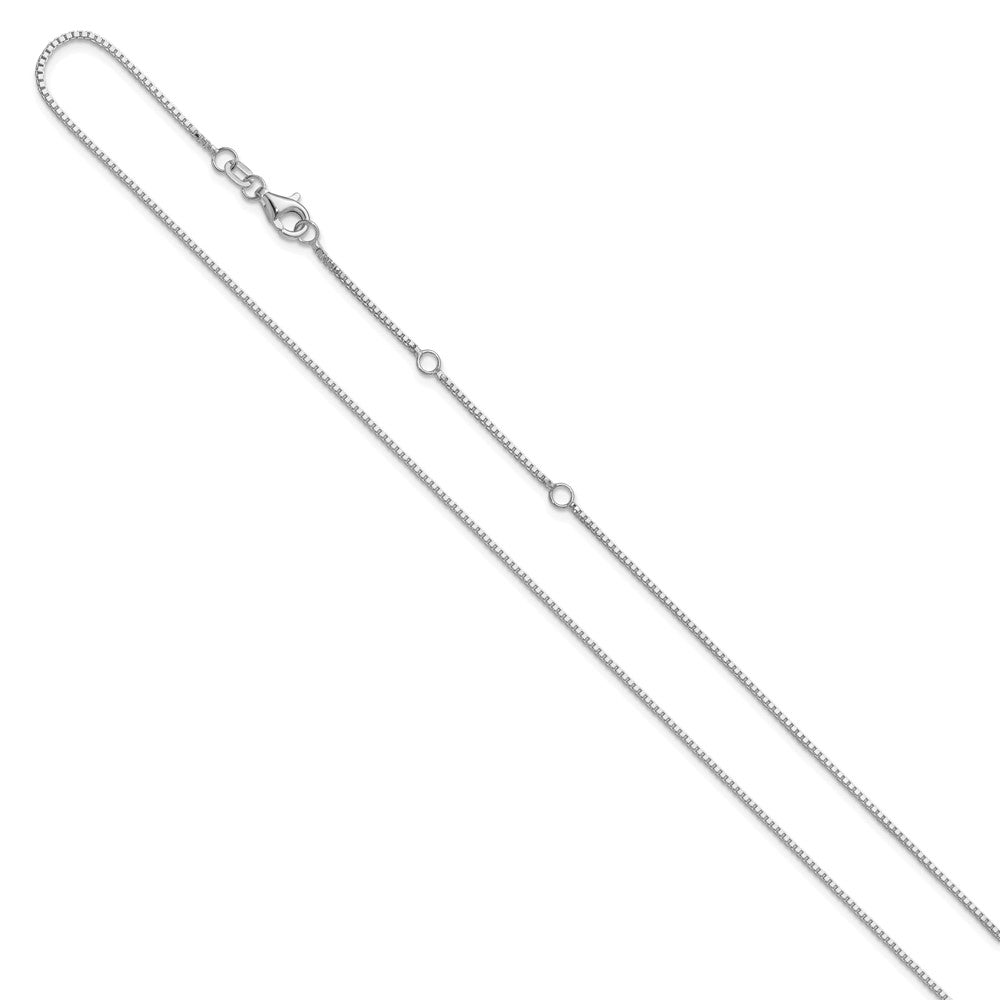 14K White Gold 1.05mm Box 1in+1in Adjustable Chain