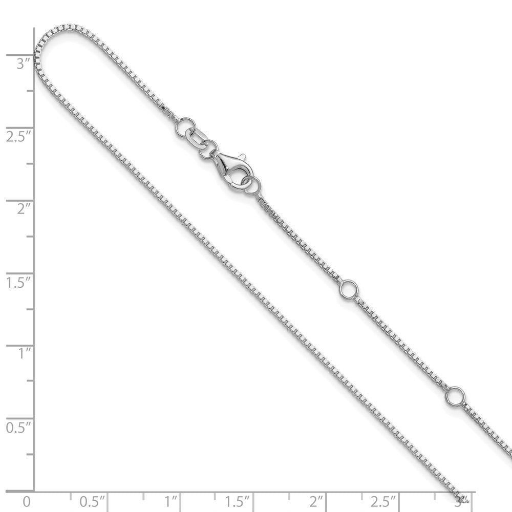 14K White Gold 1.05mm Box 1in+1in Adjustable Chain