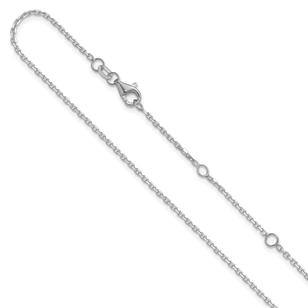 14K White Gold 1.5mm Diamond-cut Square Cable 1in+1in Adjustable Chain