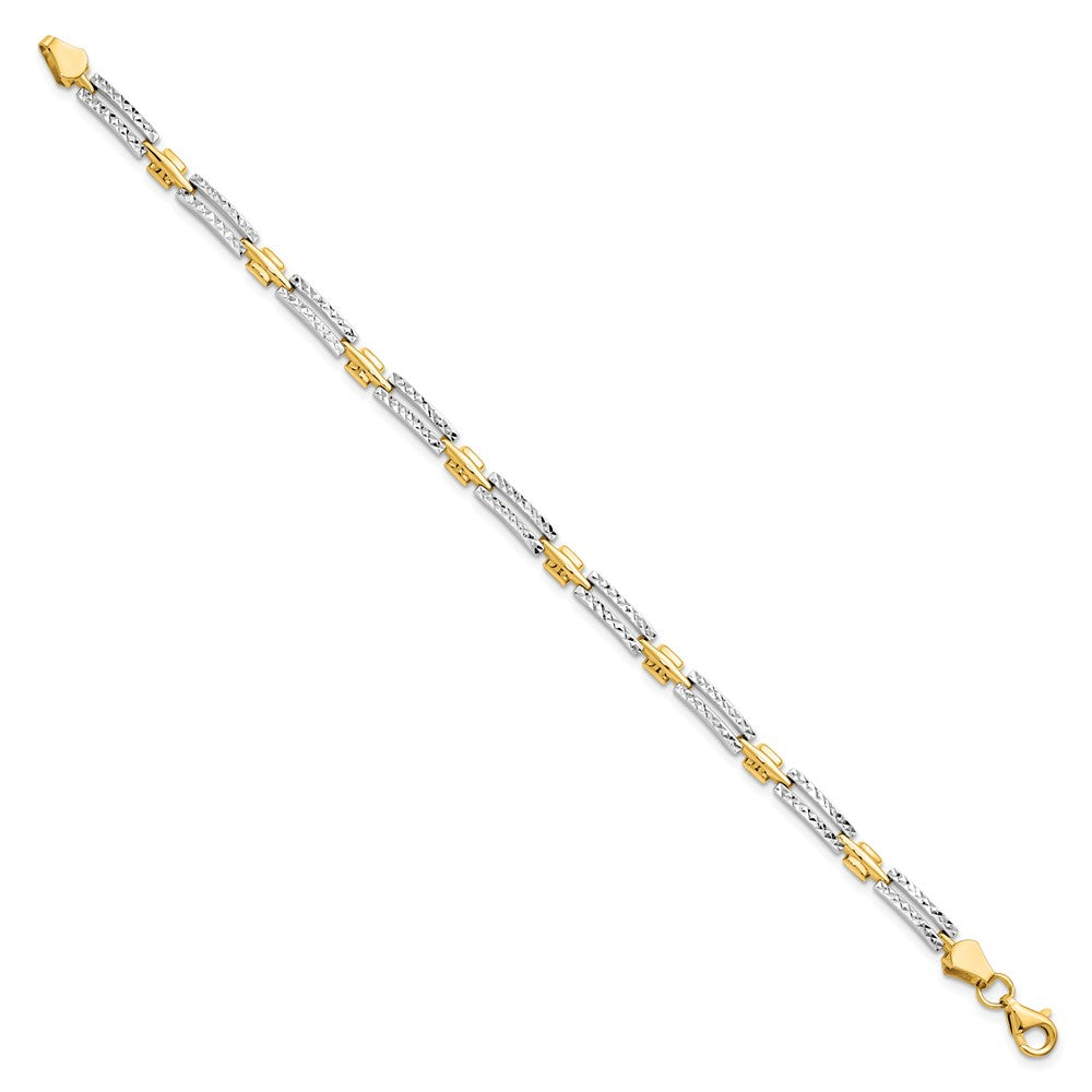 14K with Rhodium Diamond-cut Bracelet