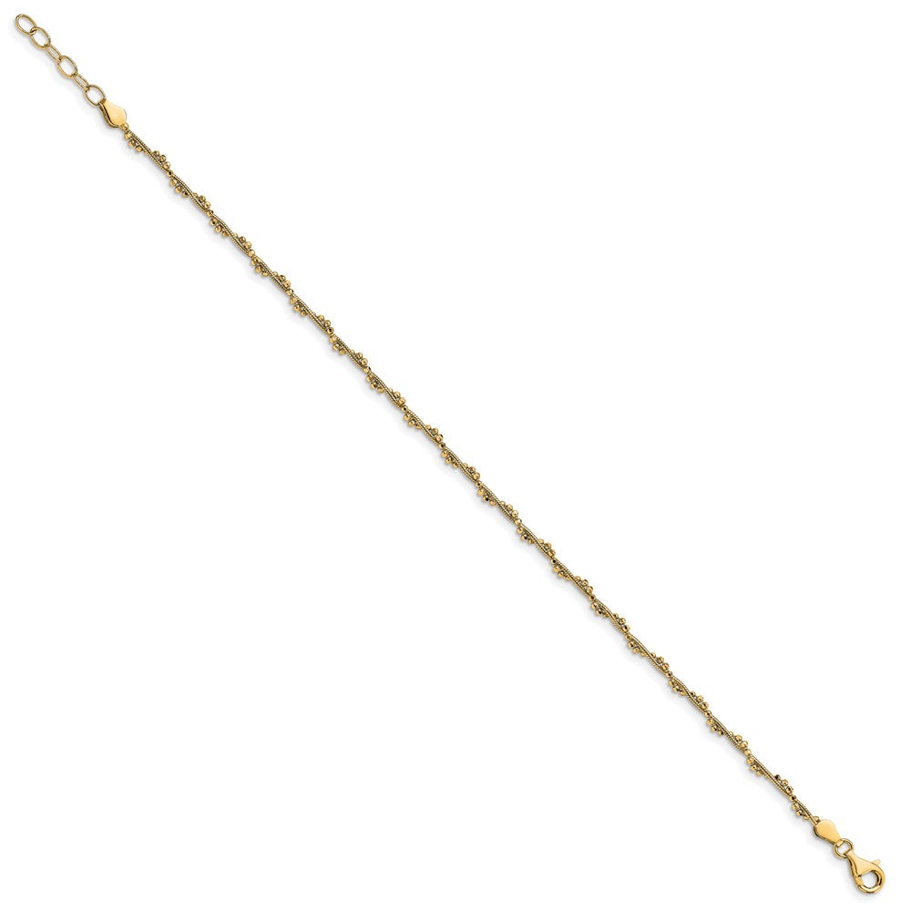 Sterling Silver Gold-plated Twisted Bead 9in + 1in ext. Anklet