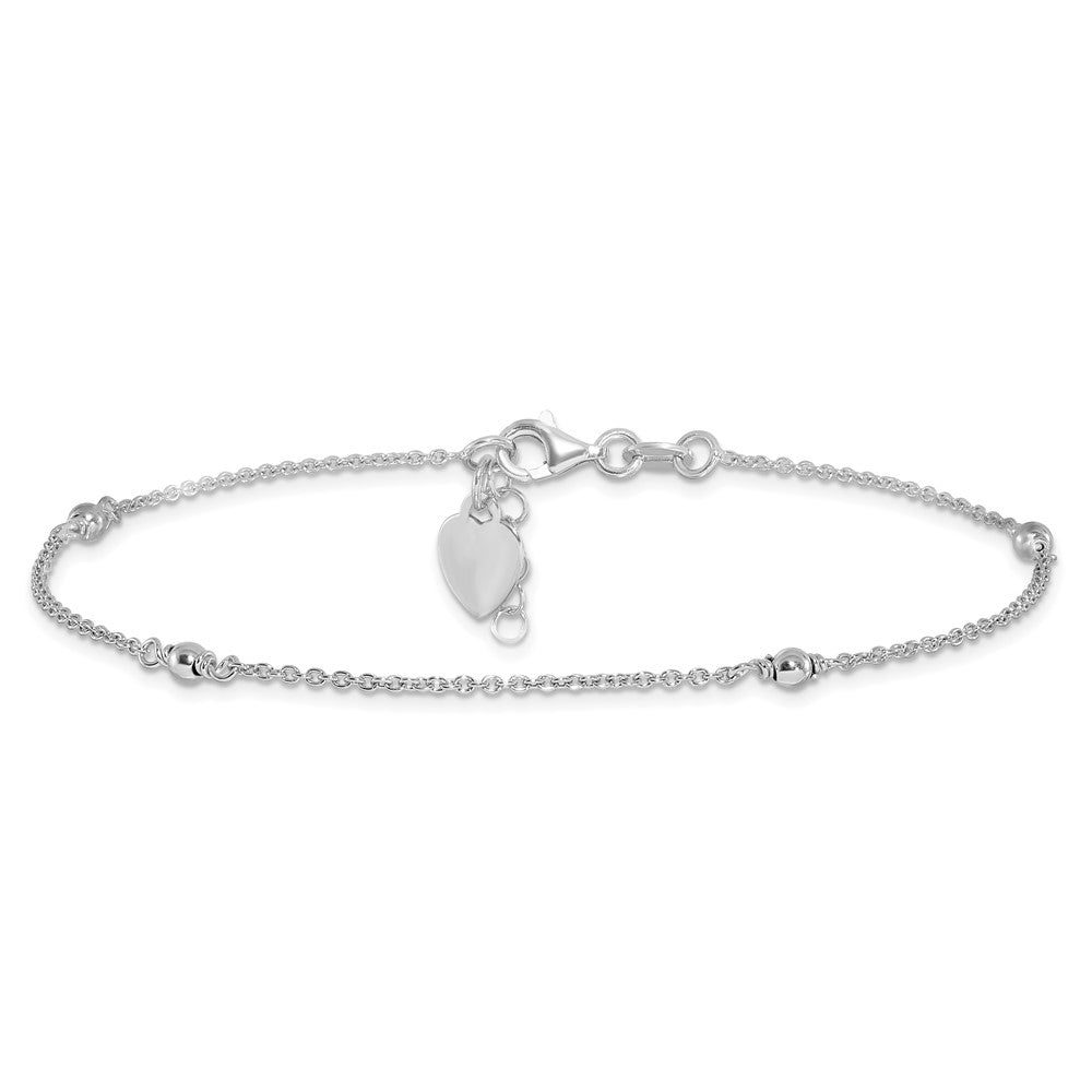 Sterling Silver Rhodium-plated Heart Charm 9in Plus with 1in ext. Anklet