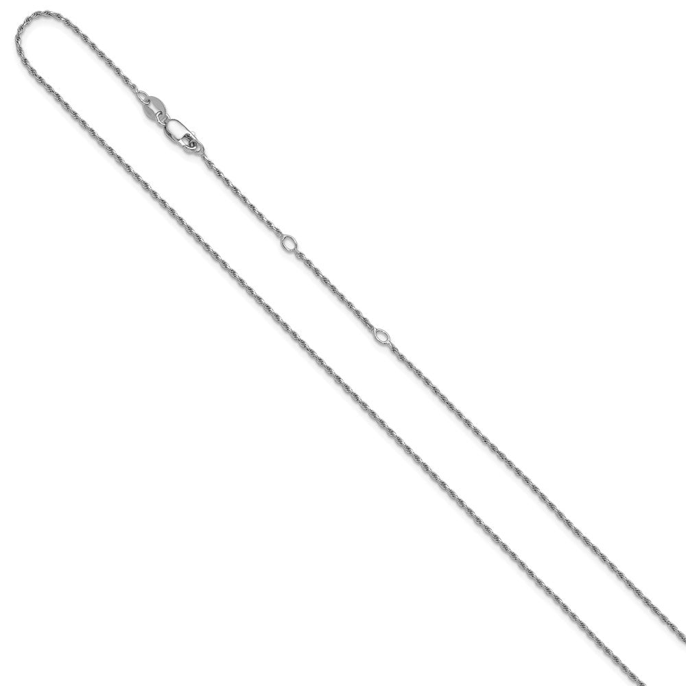 Sterling Silver RH-plt 1.2mm Diamond-cut Rope 1in+1in Adjustable Chain