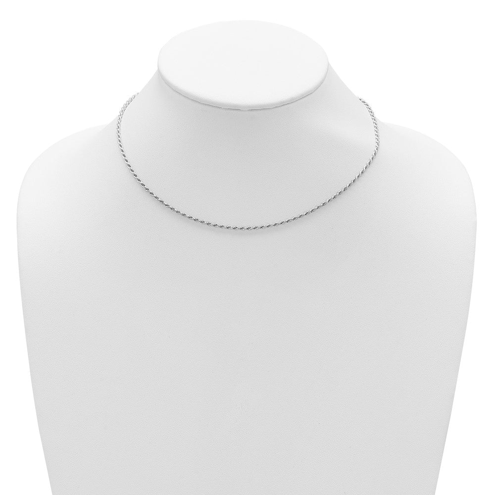 Sterling Silver RH-plt 2mm Diamond-cut Rope 1in+1in Adjustable Chain