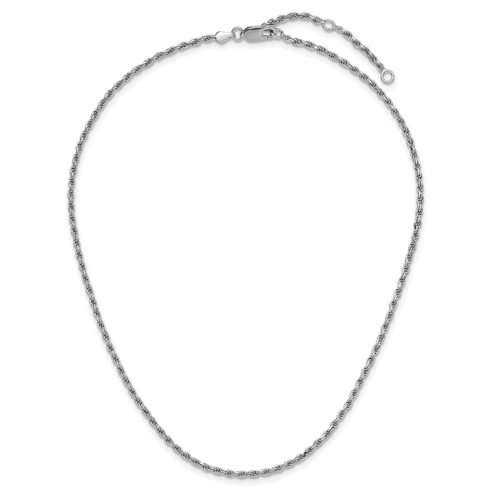 Sterling Silver RH-plt 2.2mm Diamond-cut Rope 1in+1in Adjustable Chain