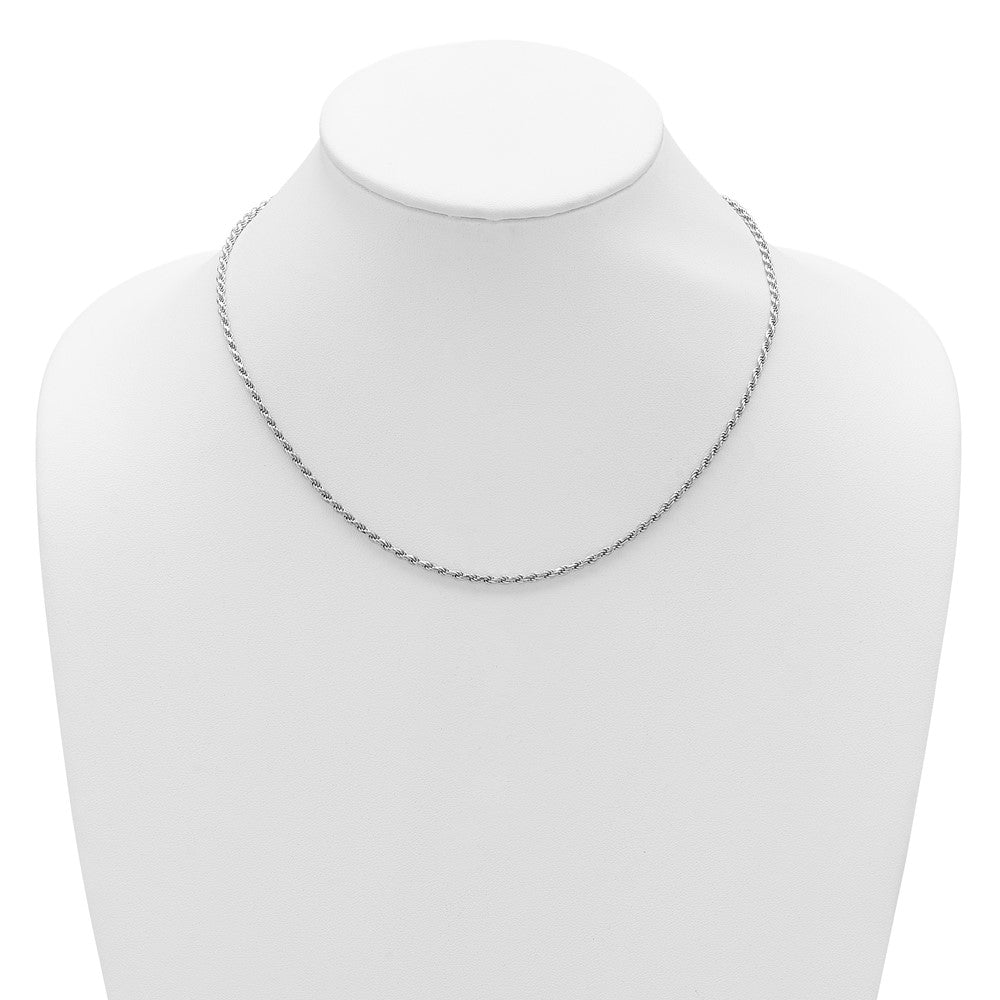 Sterling Silver RH-plt 2.2mm Diamond-cut Rope 1in+1in Adjustable Chain