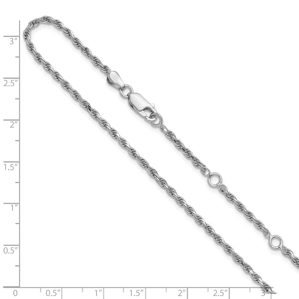 Sterling Silver RH-plt 2.2mm Diamond-cut Rope 1in+1in Adjustable Chain
