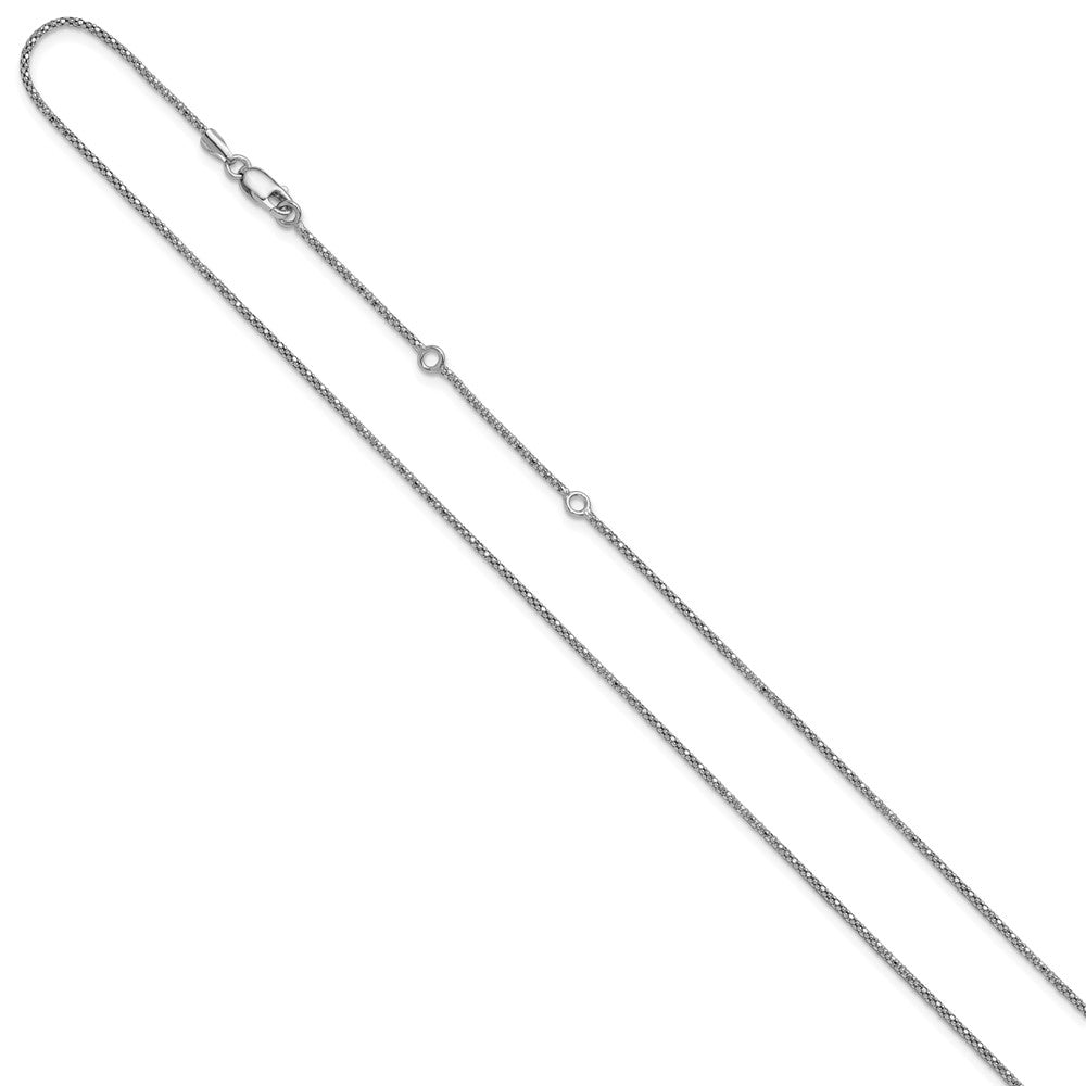 Sterling Silver RH-plt 1.2mm Diamond-cut Popcorn 1in+1in Adjustable Chain