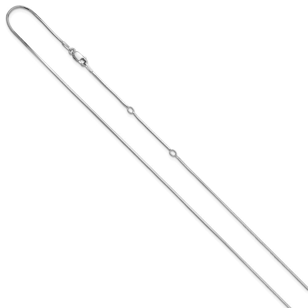 SS Rhodium-plated 1mm Diamond-cut Square Snake 1in+1in Adjustable Chain