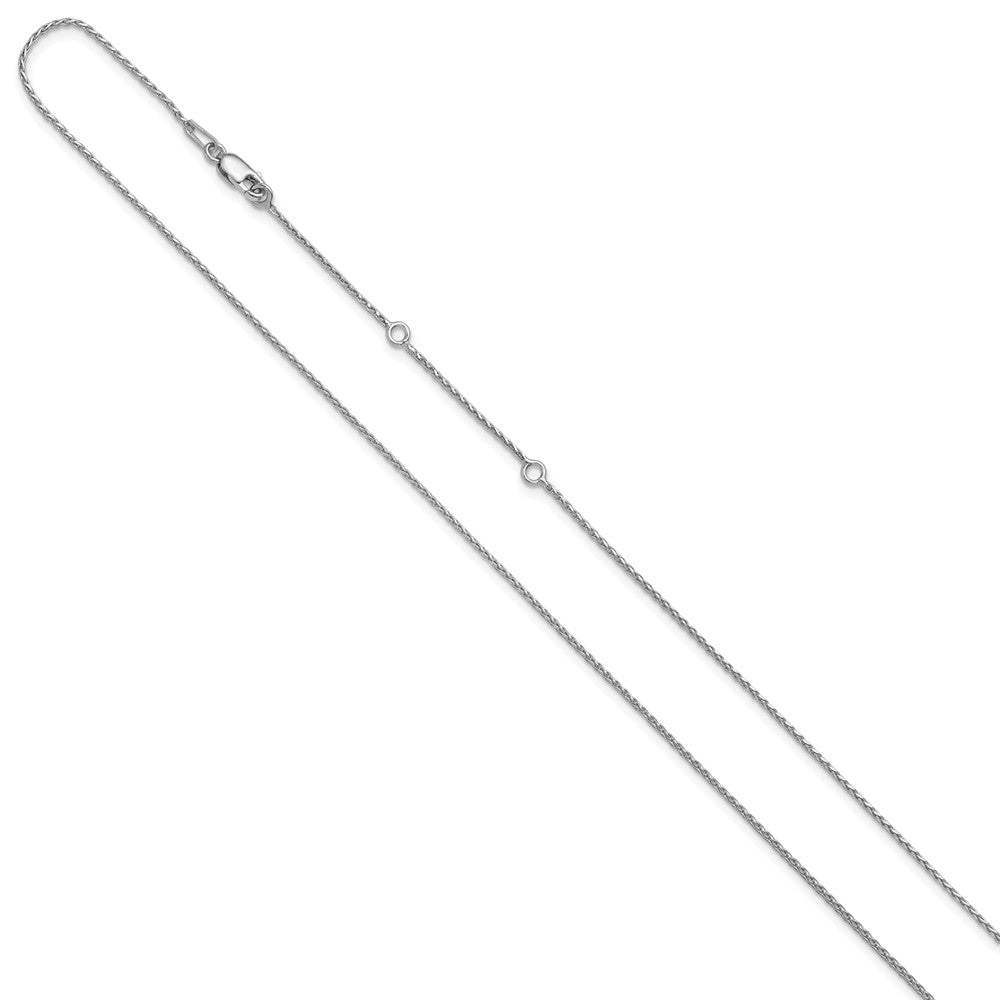 Sterling Silver RH-plt 1mm Diamond-cut Spiga 1in+1in Adjustable Chain