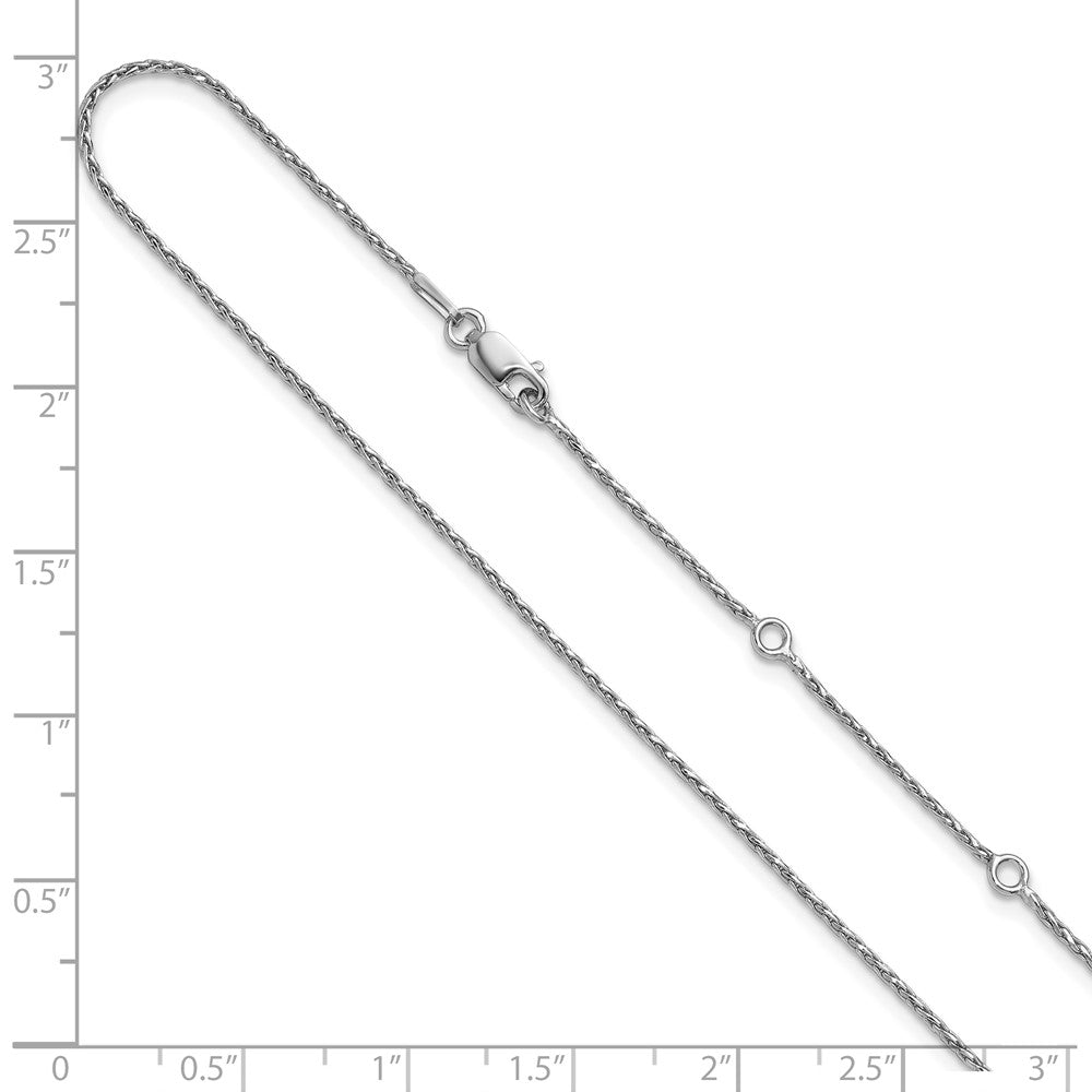 Sterling Silver RH-plt 1.2mm Diamond-cut Spiga 1in+1in Adjustable Chain